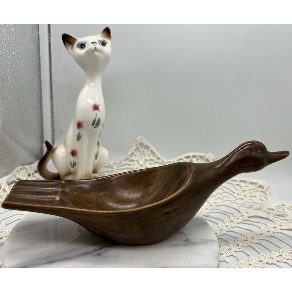 Vintage MCM Holland Mold Mallard Duck Wood grain‎ Brown Ceramic Ashtray
